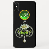 WEISSE ENAMEL-BLUME, PEARLS UND DIAMONEN-MONOGRAMM Case-Mate iPhone HÜLLE (Rückseite)