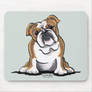 Weiße englische Bulldogge Browns n sitzen hübsch Mousepad