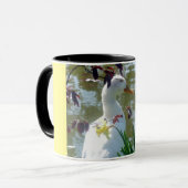 Weiße Ente in der Tasse Daffodien (Vorderseite Links)