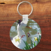 Weiße Ente in Hülsenfrüchten am Keyring Schlüsselanhänger (Vorderseite)