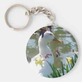 Weiße Ente in Hülsenfrüchten am Keyring Schlüsselanhänger