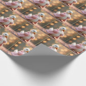 Weiße Ente in rosa Pelzmatte Geschenkpapier (Ecke)