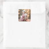 Weiße Ente in rosa Pelzmatte Quadratischer Aufkleber (Tasche)