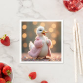 Weiße Ente in rosa Pelzmatte Serviette (Beispiel)