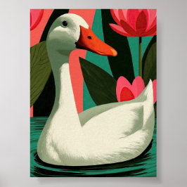 Weiße Ente Lotus Teich Botanische Wandkunst Poster