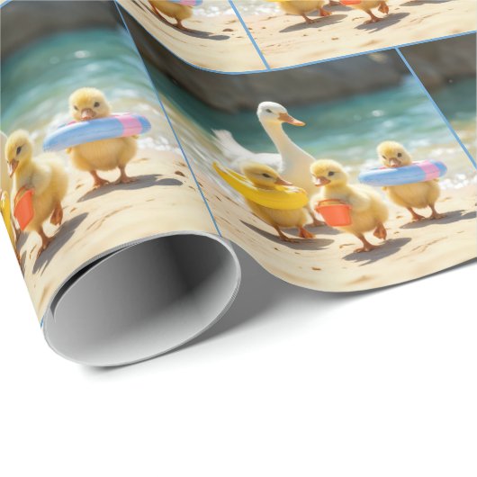 Weiße Ente mit Ducklings am Strand Geschenkpapier (Rolleneckpunkt)
