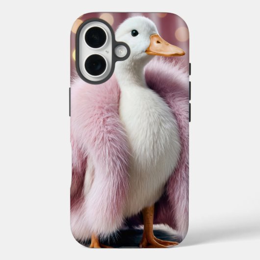 Weiße Ente mit rosa Pelzmatte Case-Mate iPhone Hülle (Rückseite)