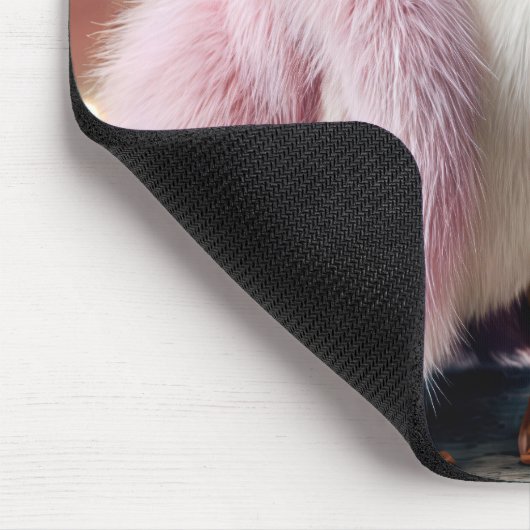Weiße Ente mit rosa Pelzmatte Mousepad (Ecke)
