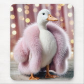 Weiße Ente mit rosa Pelzmatte Mousepad (Vorne)