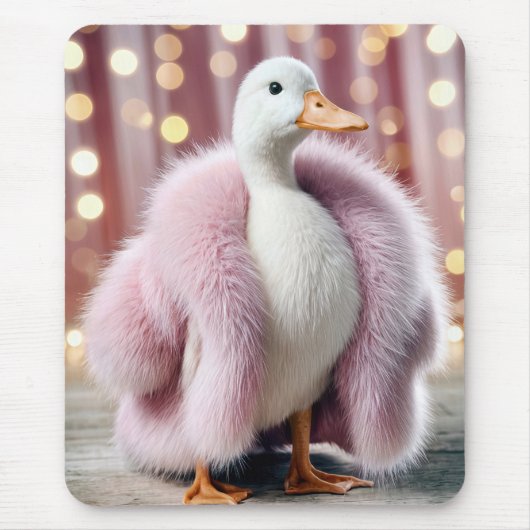Weiße Ente mit rosa Pelzmatte Mousepad (Vorne)