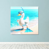 Weiße Ente mit Tauchgetrieben Leinwanddruck (Insitu (Holzboden))