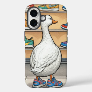 Weiße Ente schaut sich nach Sneakern um iPhone 16 Hülle