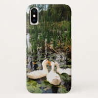 Weiße Enten, Lilienpads, Fesseln, Seeufer