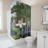 Weiße Enten, Lilienpads, Fesseln, Seeufer Duschvorhang (Beispiel)