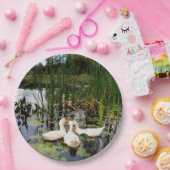 Weiße Enten, Lilienpads, Fesseln, Seeufer Pappteller (Party)