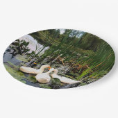 Weiße Enten, Lilienpads, Fesseln, Seeufer Pappteller (Schrägansicht)