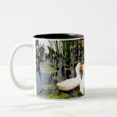 Weiße Enten, Lilienpads, Fesseln, Seeufer Zweifarbige Tasse (Links)