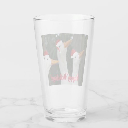 Weiße Enten mit roten Weihnachtsmannmützen Urlaub Glas (Rückseite)