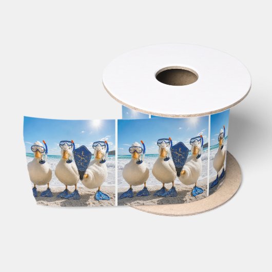 Weiße Enten mit Schnorchelausrüstung Satinband (Spule)