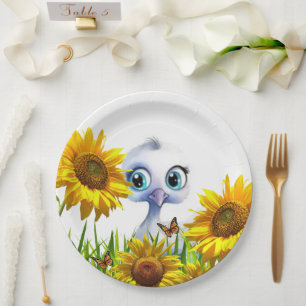 Weiße-Enten-Sonnenblumen-Schmetterling-Papiertelle Pappteller