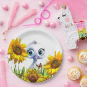Weiße-Enten-Sonnenblumen-Schmetterling-Papiertelle Pappteller (Party)