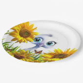 Weiße-Enten-Sonnenblumen-Schmetterling-Papiertelle Pappteller (Schrägansicht)
