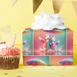 Weiße Enten wandern im Regen Geschenkpapier