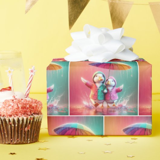 Weiße Enten wandern im Regen Geschenkpapier (Geburtstagsparty)