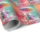 Weiße Enten wandern im Regen Geschenkpapier (Rolleneckpunkt)