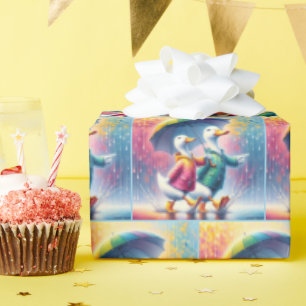 Weiße Enten wandern im Regen Geschenkpapier