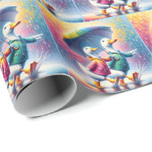 Weiße Enten wandern im Regen Geschenkpapier (Rolleneckpunkt)