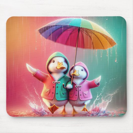Weiße Enten wandern im Regen Mousepad (Vorne)