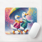 Weiße Enten wandern im Regen Mousepad (Mit Mouse)