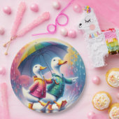 Weiße Enten wandern im Regen Pappteller (Party)