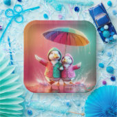 Weiße Enten wandern im Regen Pappteller (Party)