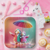 Weiße Enten wandern im Regen Pappteller (Party)