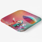 Weiße Enten wandern im Regen Pappteller (Gewinkelt)