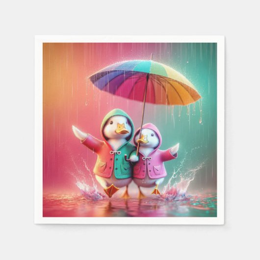 Weiße Enten wandern im Regen Serviette (Vorderseite)