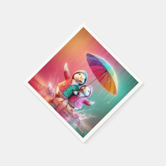 Weiße Enten wandern im Regen Serviette (Ecke)