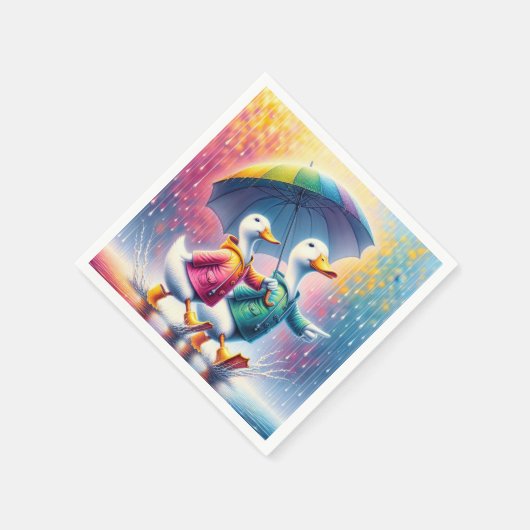 Weiße Enten wandern im Regen Serviette (Ecke)