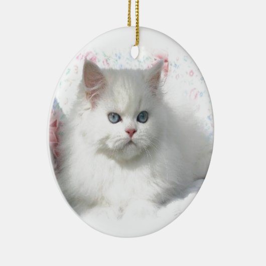 Weiße entzückende persische Katze Keramik Ornament (Rechts)