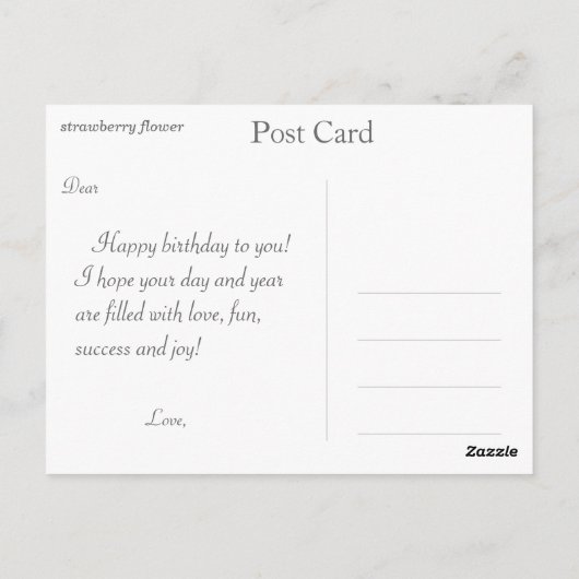 Weiße Erdbeere Blume zum Geburtstag Postkarte (Rückseite)
