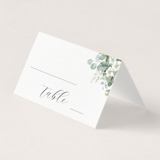 Weiße Eukalyptus-Bloral-Hochzeit-Tischnummer (Vorderseite)