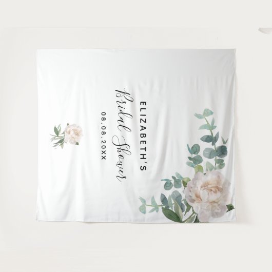 Weiße Eukalyptus-Grünpflanzen im Brautparty elegan Wandteppich (Vorderseite (Horizontal))