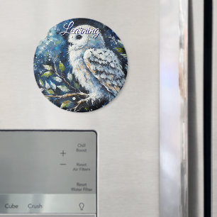 Weiße Eule auf Ast im Mondlicht Personalisiert Magnet