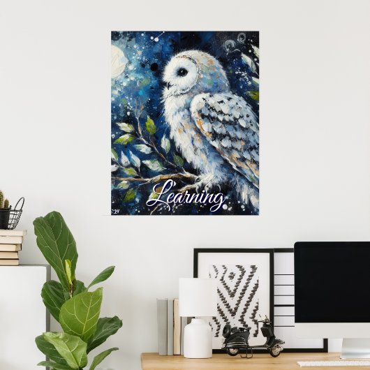 Weiße Eule auf Ast Mondlicht Personalisiertes Papi Poster (Heimbüro)