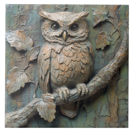 Weiße Eule auf Zweig Wildlife Imitats Relief Fliese (Vorderseite)