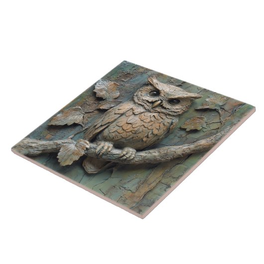 Weiße Eule auf Zweig Wildlife Imitats Relief Fliese (Seite)