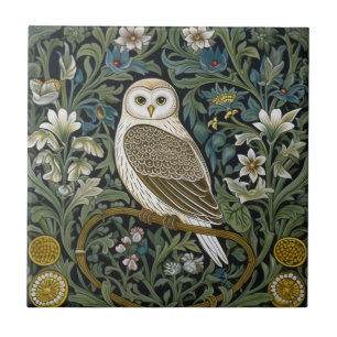 Weiße Eule im Jugendstil Fliese