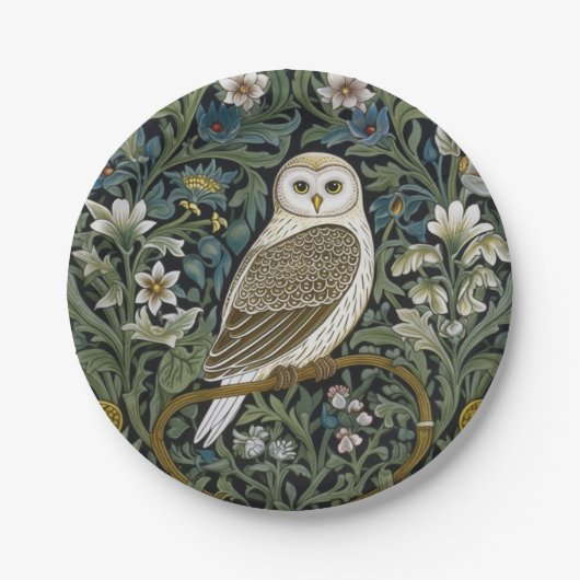 Weiße Eule im Jugendstil Pappteller (Vorderseite)